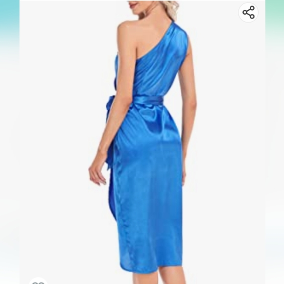 Sunmama Blue Satin One Shoulder Lightweight Midi Dress Size 2X NWT - Picture 2 of 9